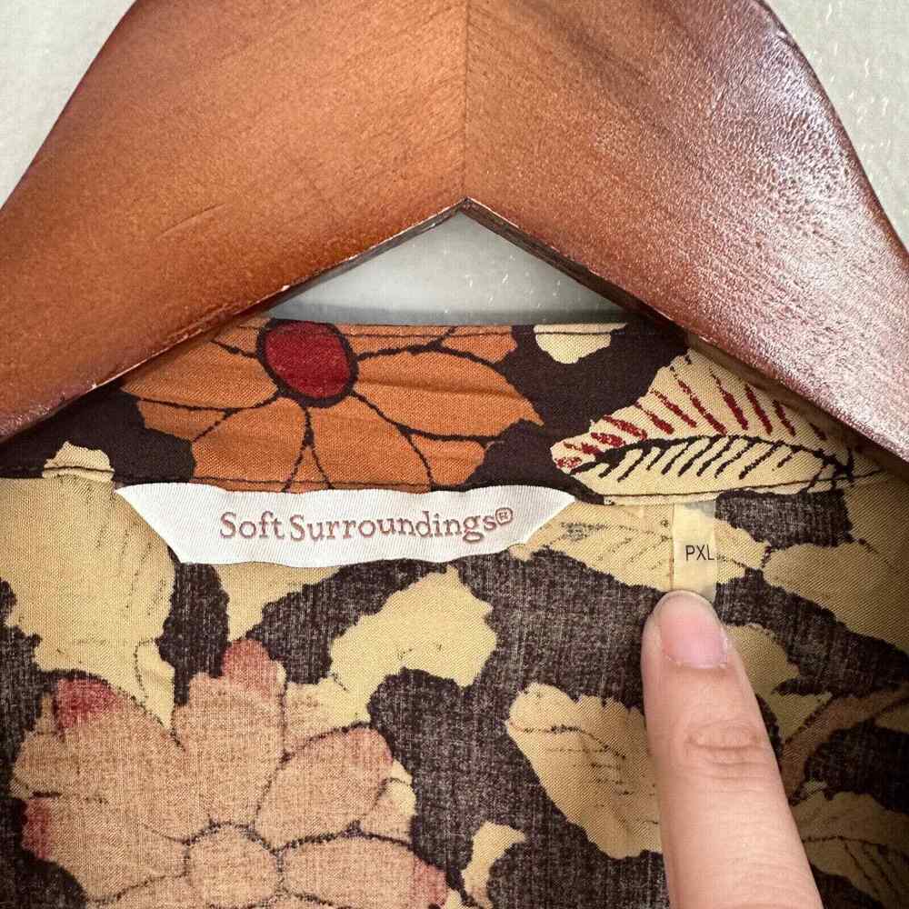 Soft Surroundings Open Front Lightweight Cardigan Kimono Brown Cream Floral - Picture 3 of 4